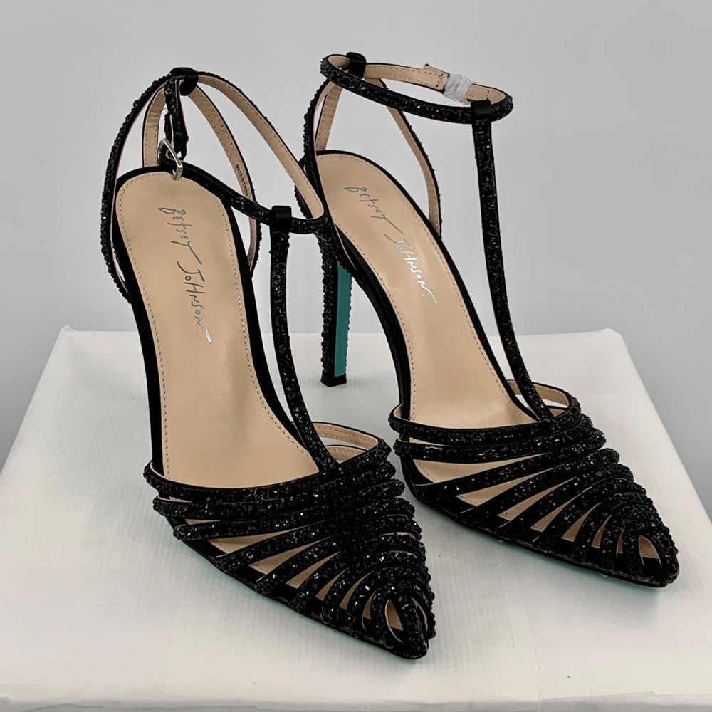 NWT NIB Betsey Johnson Sbali Women’s Black Embellished Sandals Shoes